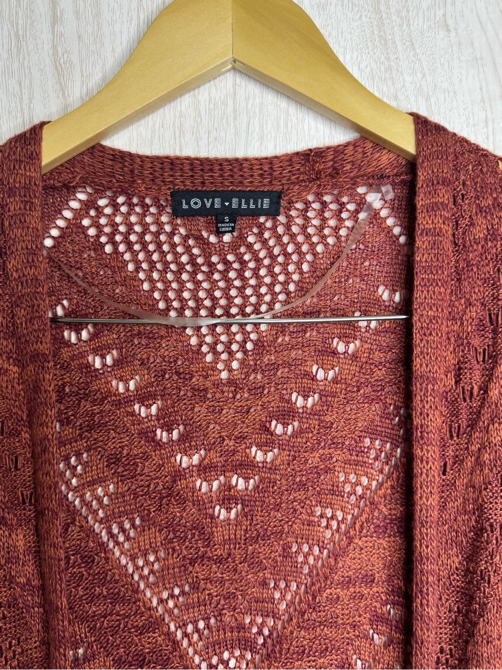Love + Ellie Rust Openwork Longline Cardigan size S - Picture 2 of 3